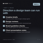 What's inside the Creative Director, Mara AI skill: Creative briefs, Design reviews, Brand guideline checks, Client presentation notes