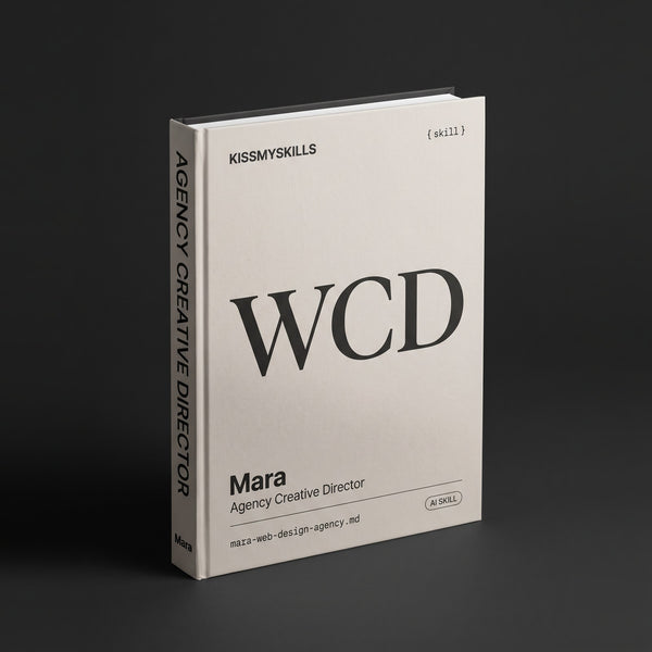 Web Design Agency Creative Director Claude skill by KissMySkills, hardcover volume cover