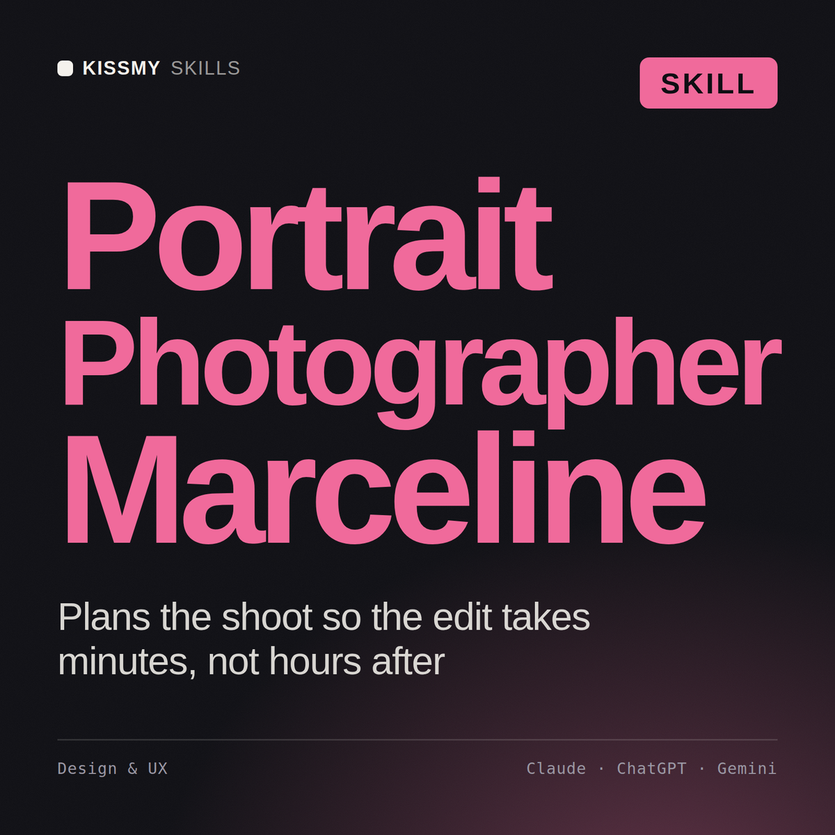 Portrait Photographer, Marceline AI skill by KissMySkills, cover