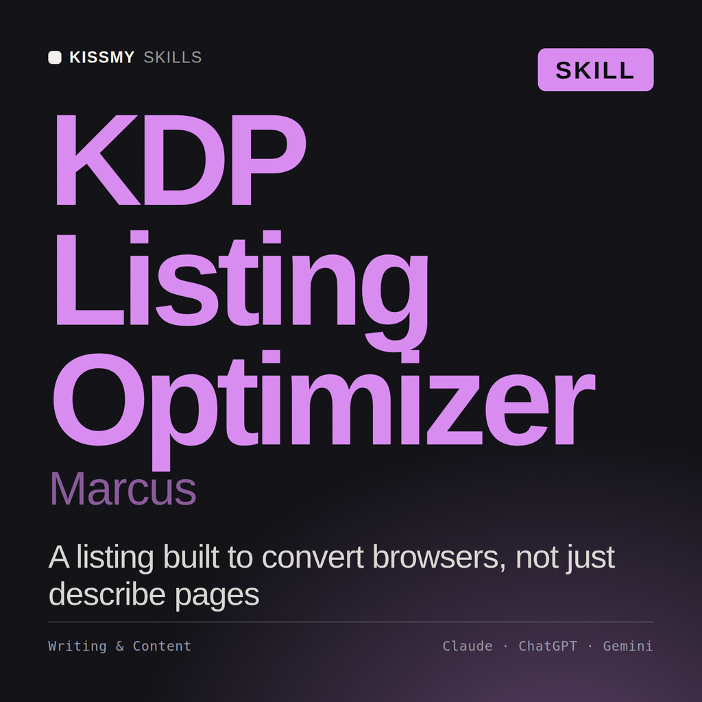KDP Listing Optimizer, Marcus AI skill by KissMySkills, cover