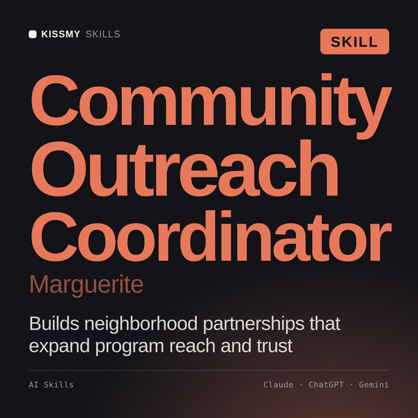 Community Outreach Coordinator, Marguerite AI skill by KissMySkills, cover