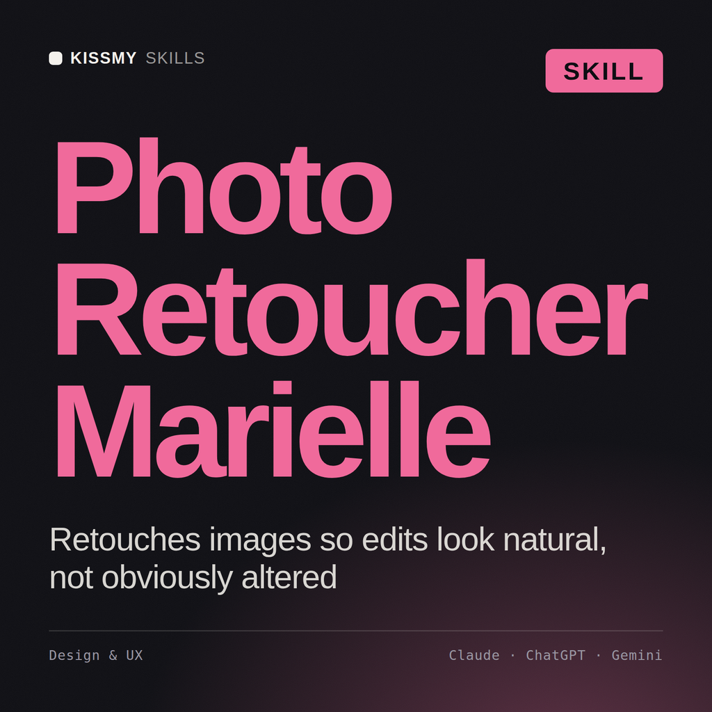 Photo Retoucher, Marielle AI skill by KissMySkills, cover