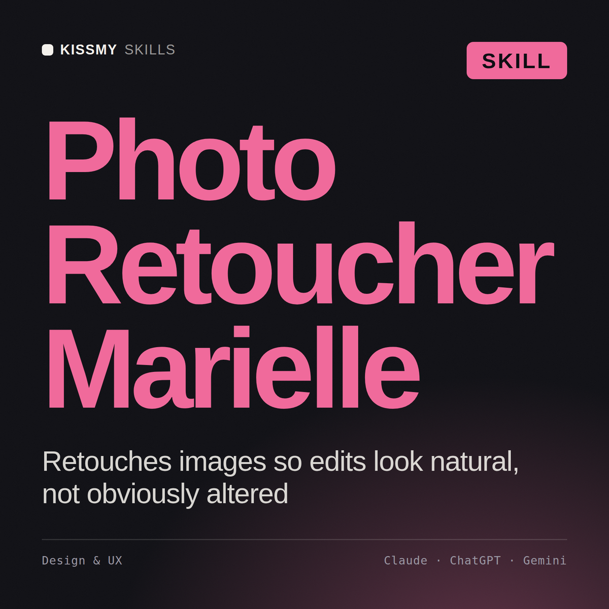 Photo Retoucher, Marielle AI skill by KissMySkills, cover