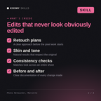 What's inside the Photo Retoucher, Marielle AI skill: Retouch plans, Skin and tone, Consistency checks, Before and after