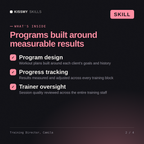 What's inside the Training Director, Camila AI skill: Program design, Progress tracking, Trainer oversight