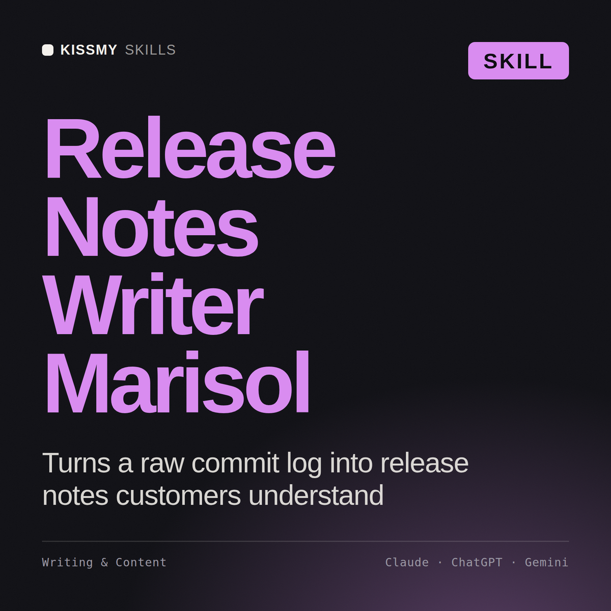 Release Notes Writer, Marisol AI skill by KissMySkills, cover