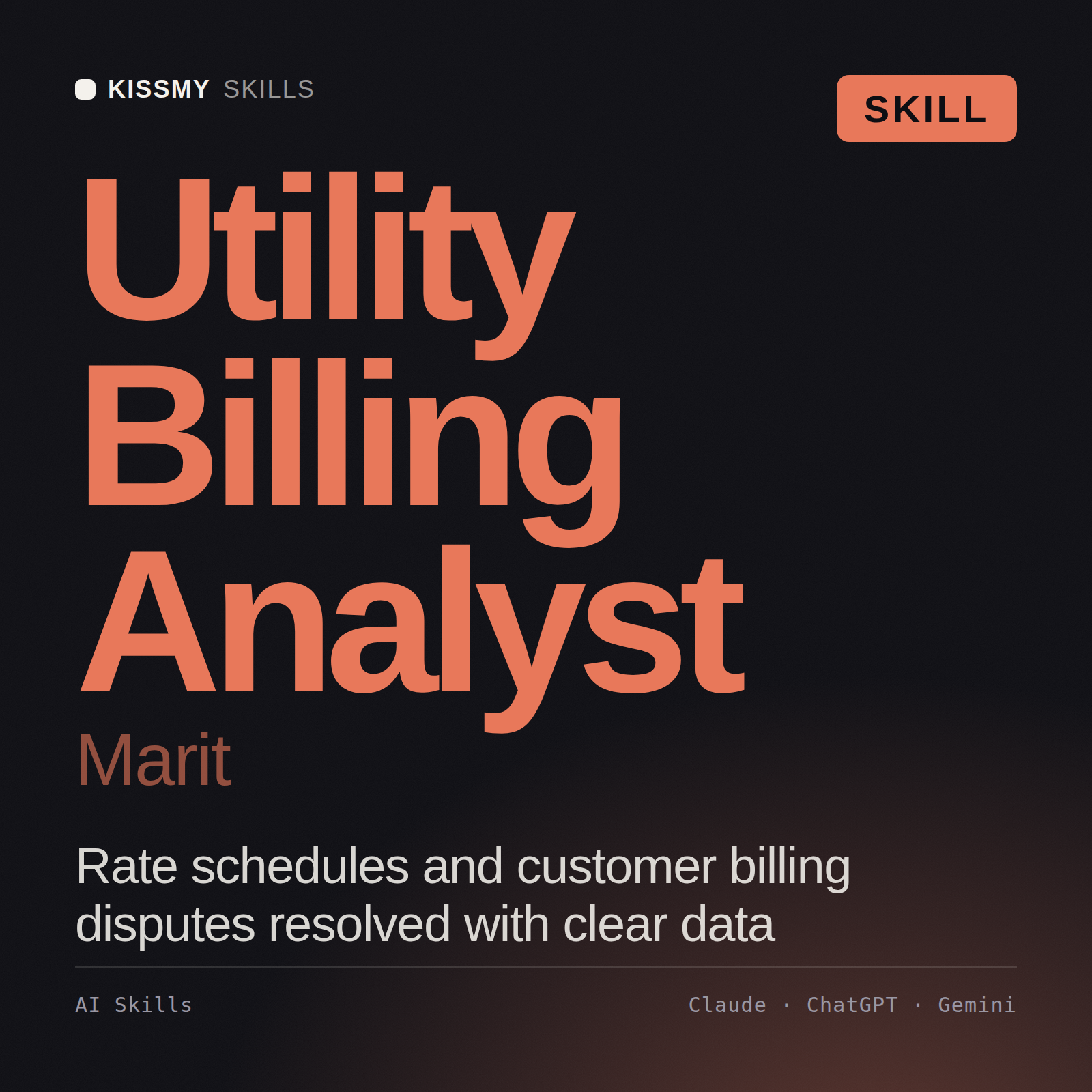 Utility Billing Analyst, Marit AI skill by KissMySkills, cover