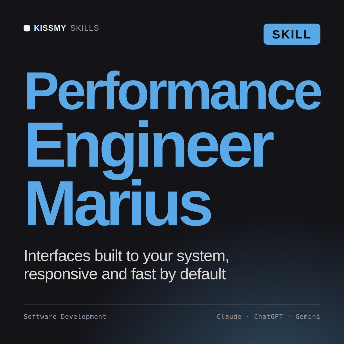 Performance Engineer, Marius AI skill by KissMySkills, cover