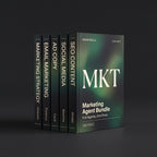 Marketing Agent Bundle by KissMySkills, hardcover volumes titled Marketing Strategy, Email Marketing, Ad Copy, Social Media and SEO Content
