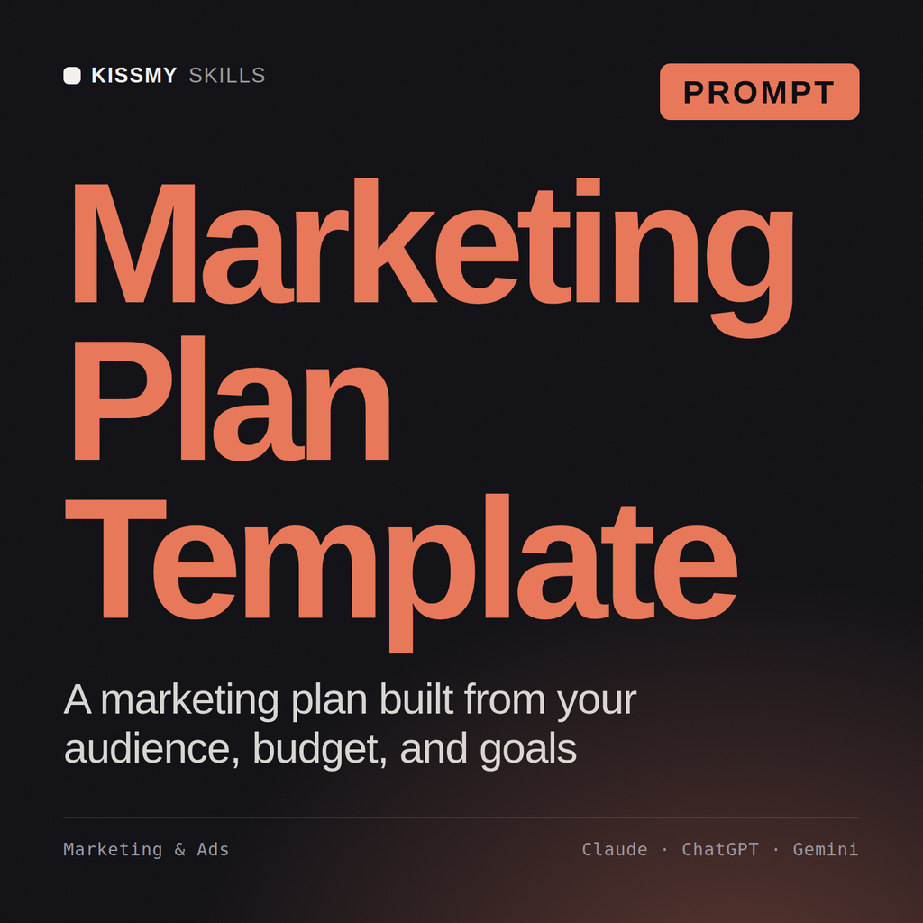 Marketing Plan Template AI prompt by KissMySkills, cover