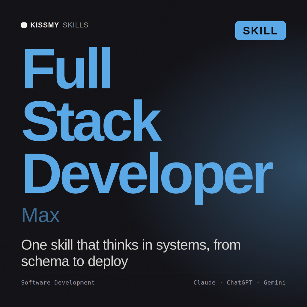 Full Stack Developer, Max AI skill by KissMySkills, cover