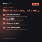 What's inside the Social Media Manager, Maya AI skill: Content calendars, Social SEO, Influencer briefs, Crisis frameworks