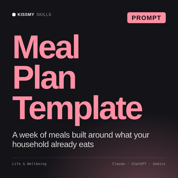 Meal Plan Template AI prompt by KissMySkills, cover
