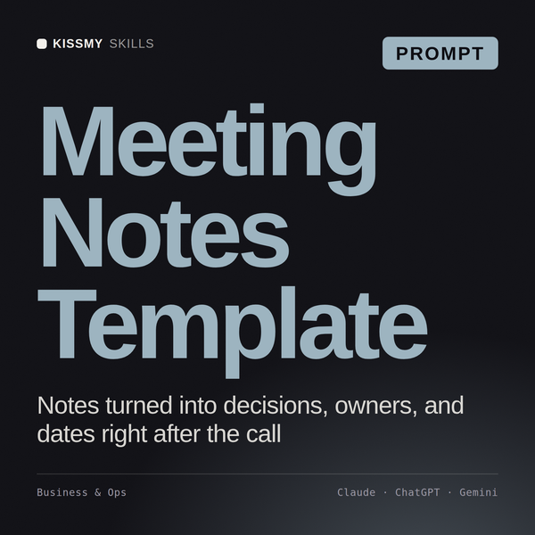 Meeting Notes Template AI prompt by KissMySkills, cover