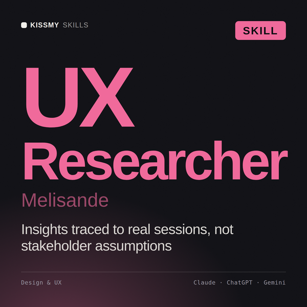 UX Researcher, Melisande AI skill by KissMySkills, cover