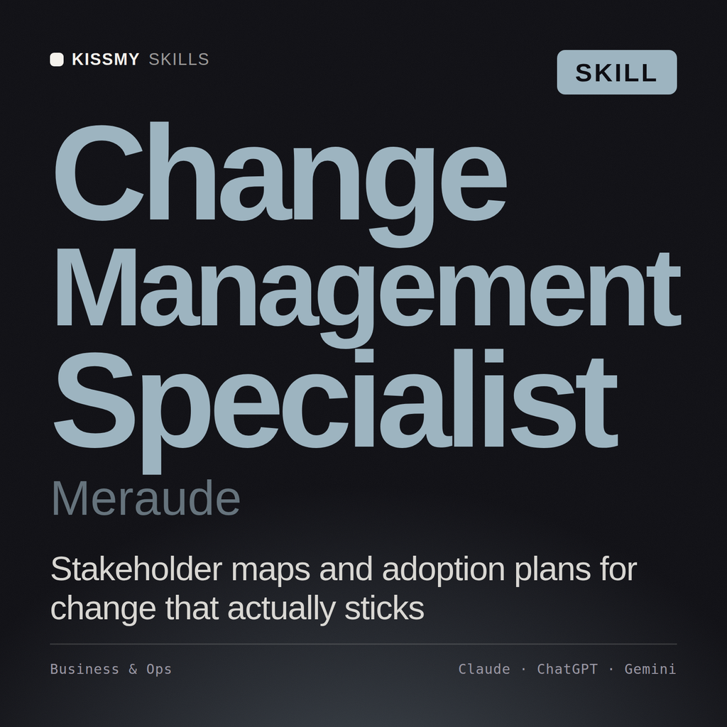 Change Management Specialist, Meraude AI skill by KissMySkills, cover