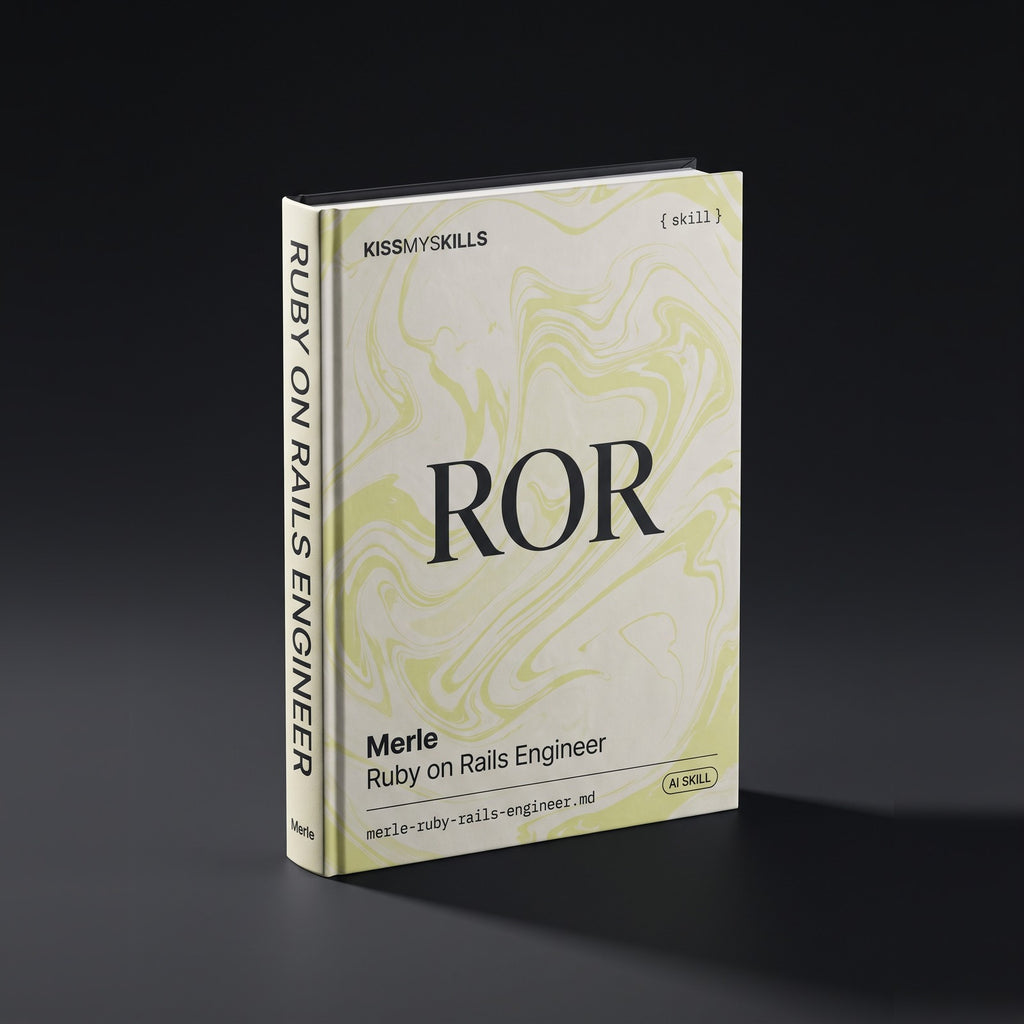 Merle - Ruby on Rails Engineer Claude skill by KissMySkills, hardcover volume cover