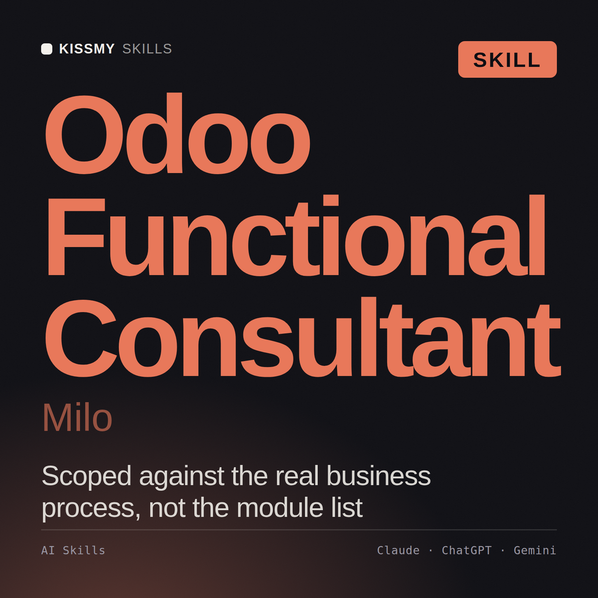 Odoo Functional Consultant, Milo AI skill by KissMySkills, cover