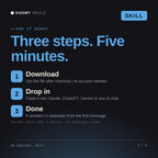 How the QA Engineer, Mira AI skill works in three steps: download, drop it into your AI chat, done