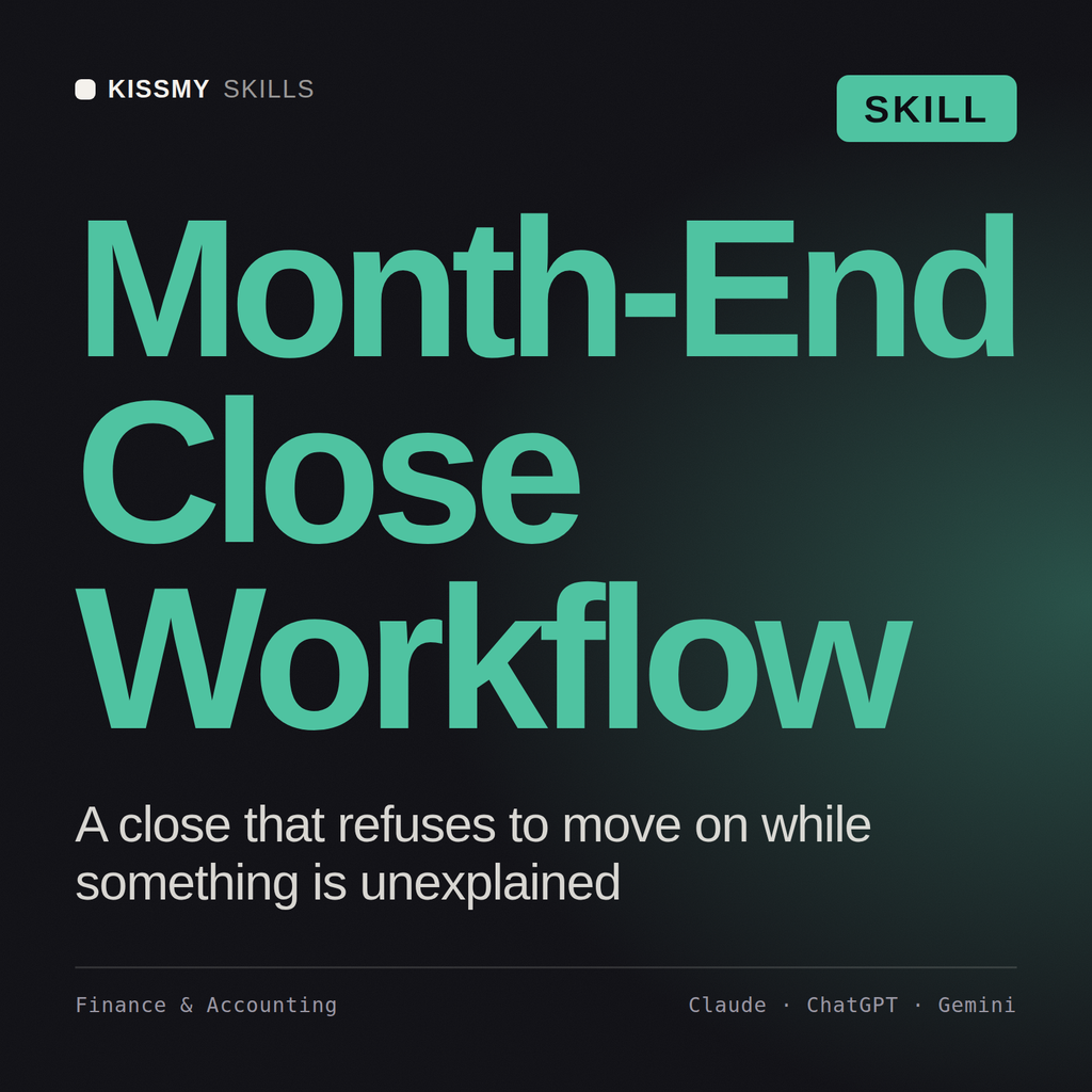 Month-End Close Workflow AI skill by KissMySkills, cover