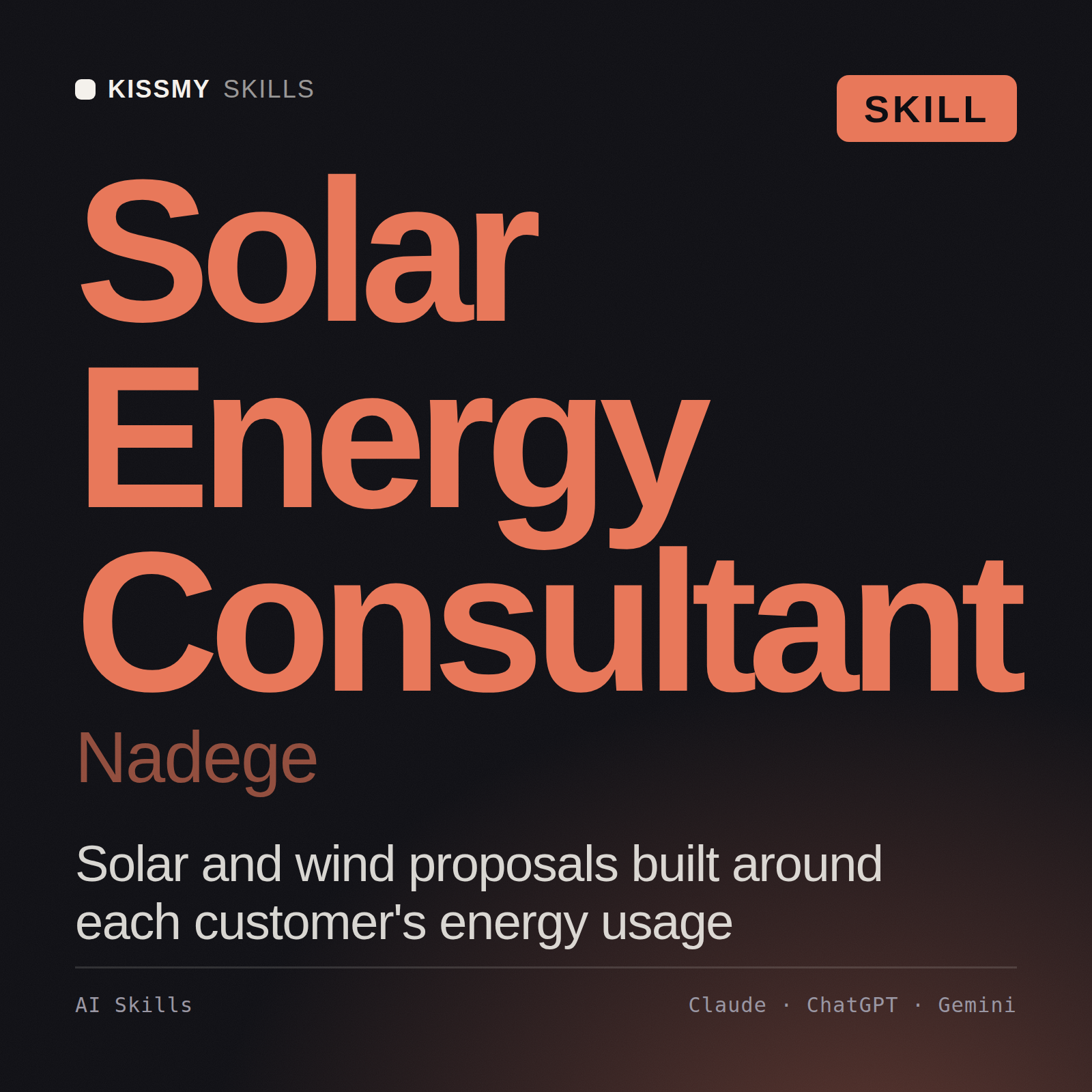 Solar Energy Consultant, Nadege AI skill by KissMySkills, cover
