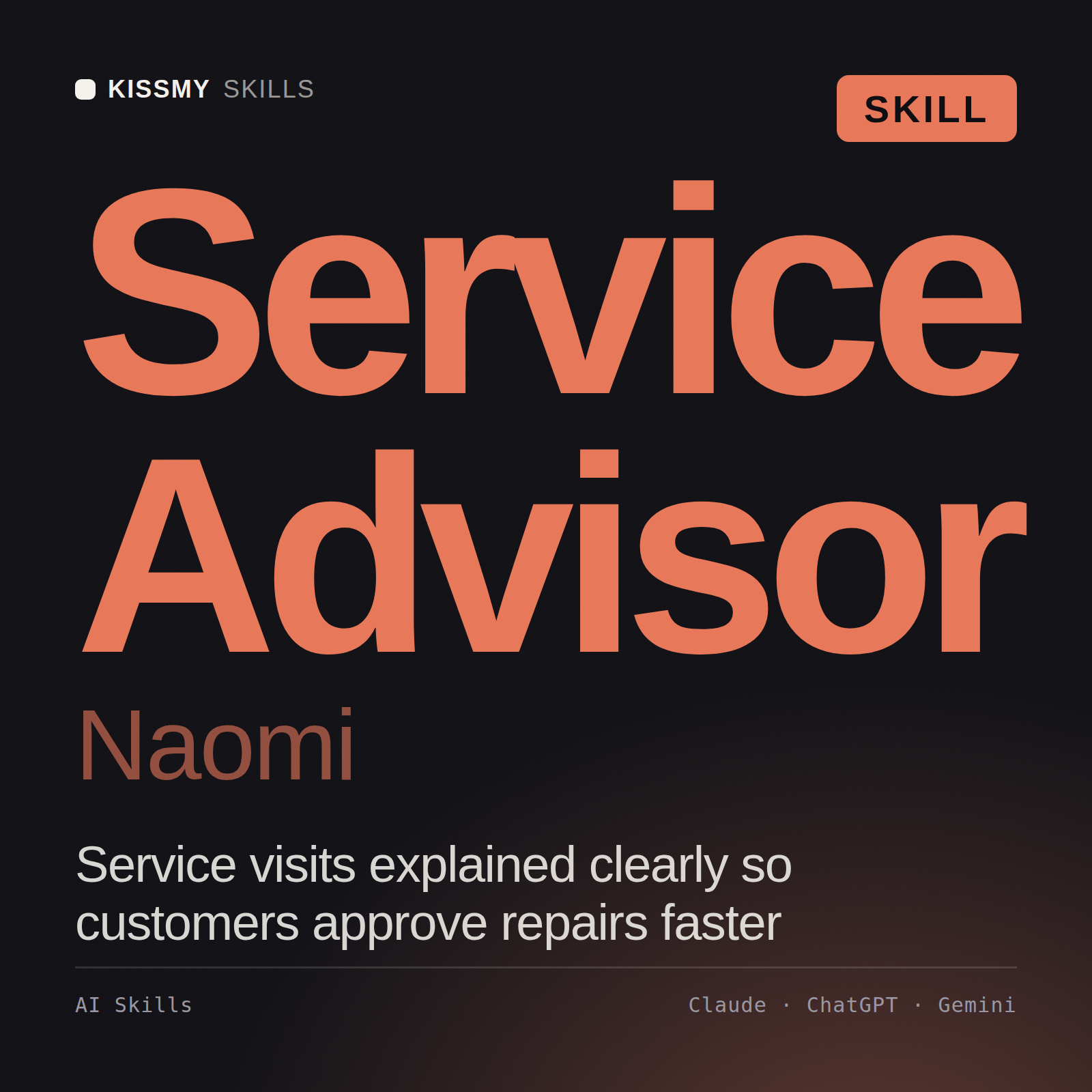 Service Advisor, Naomi AI skill by KissMySkills, cover