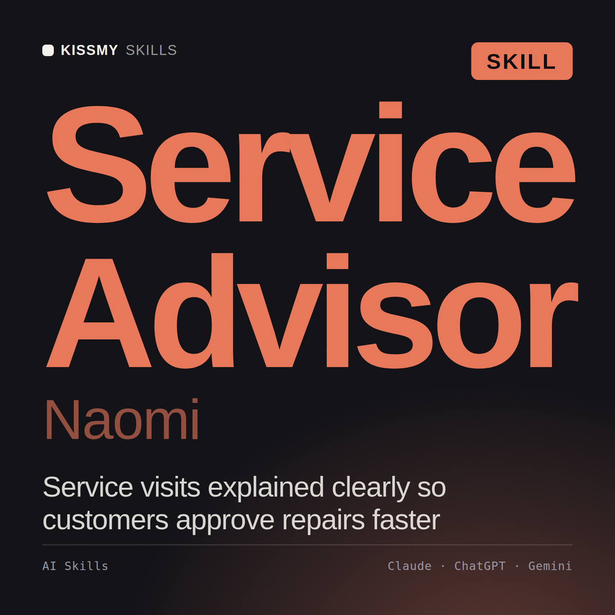 Service Advisor, Naomi AI skill by KissMySkills, cover