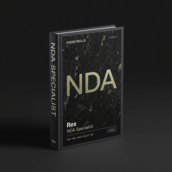 NDA Specialist Claude skill by KissMySkills, hardcover volume cover