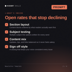 What's inside the Newsletter Template AI prompt: Section layout, Subject testing, Content mix, Sign off style