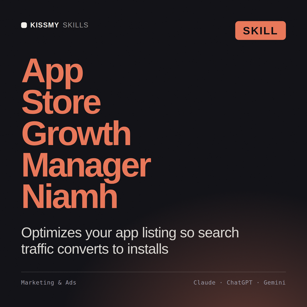 App Store Growth Manager, Niamh AI skill by KissMySkills, cover