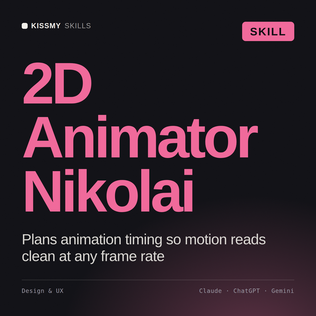 2D Animator, Nikolai AI skill by KissMySkills, cover