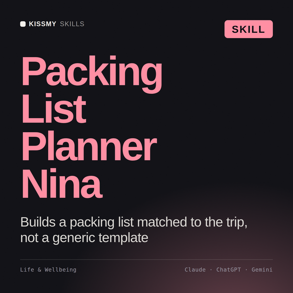 Packing List Planner, Nina AI skill by KissMySkills, cover