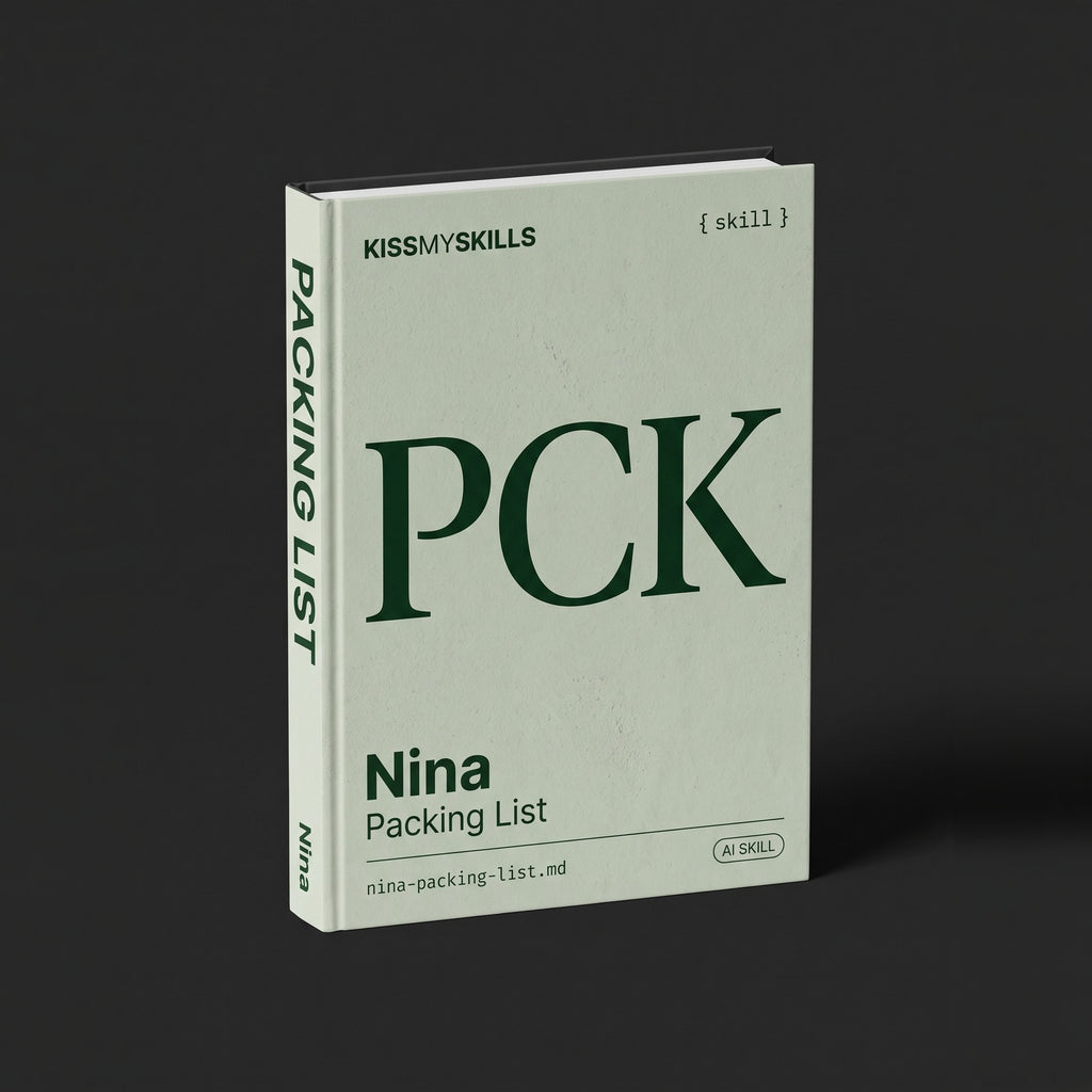 Packing List Claude skill by KissMySkills, hardcover volume cover