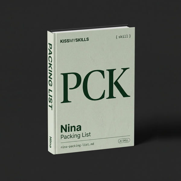 Packing List Claude skill by KissMySkills, hardcover volume cover