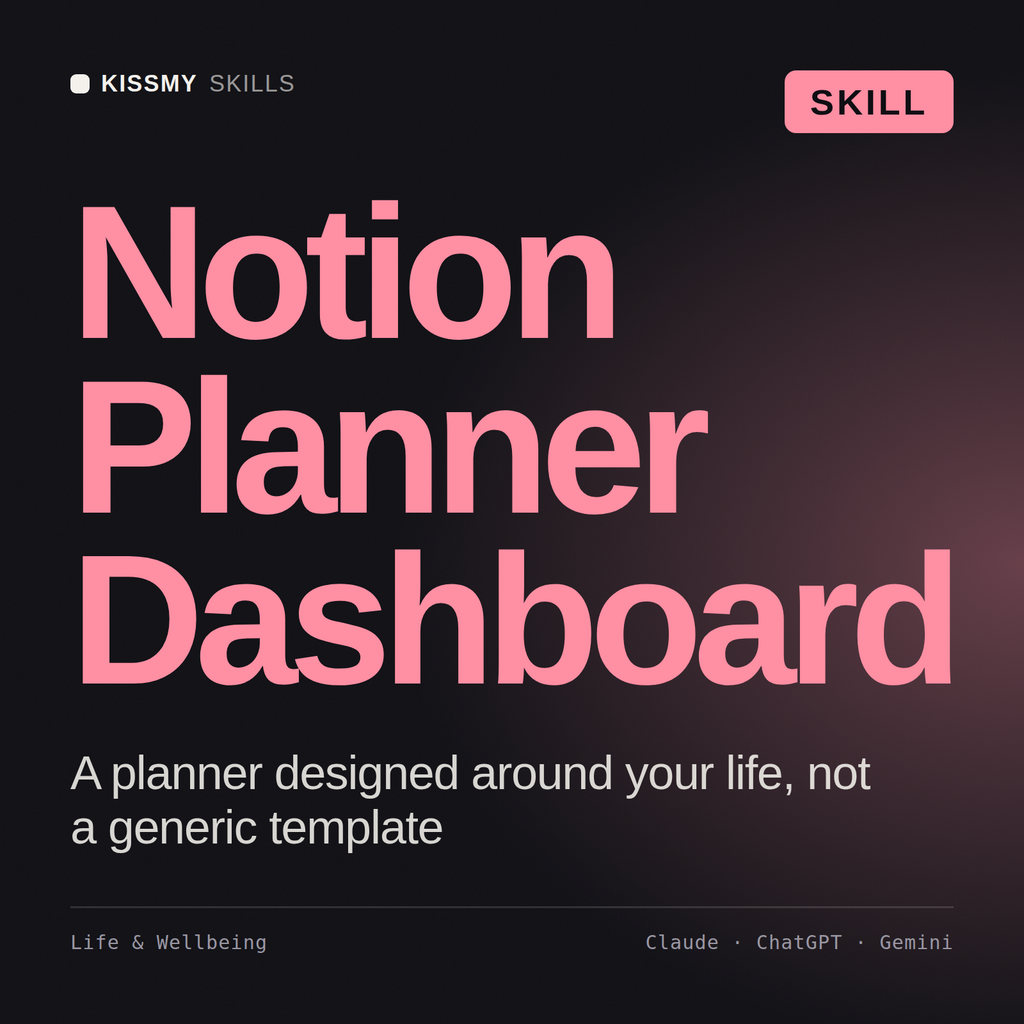 Notion Planner Dashboard AI skill by KissMySkills, cover