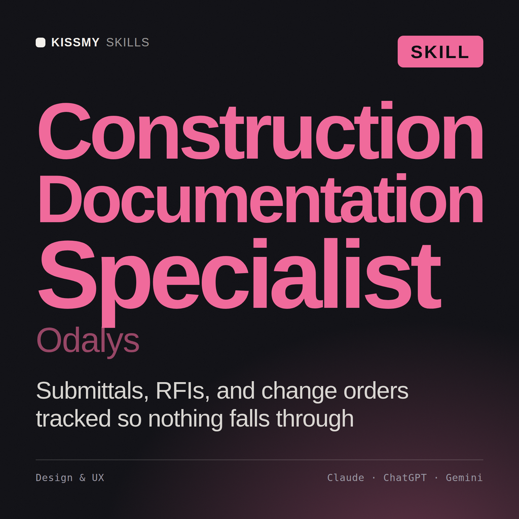 Construction Documentation Specialist, Odalys AI skill by KissMySkills, cover