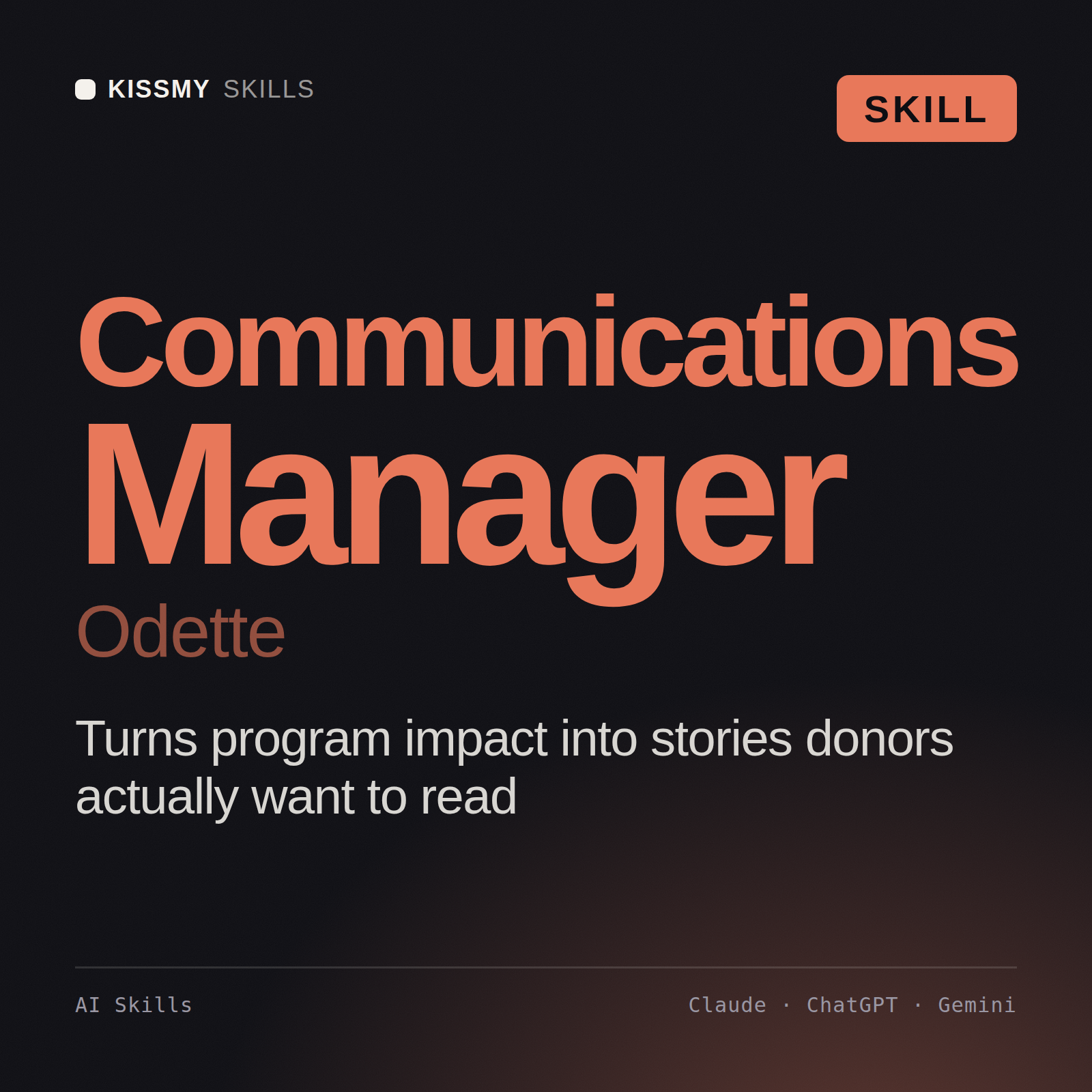 Communications Manager, Odette AI skill by KissMySkills, cover