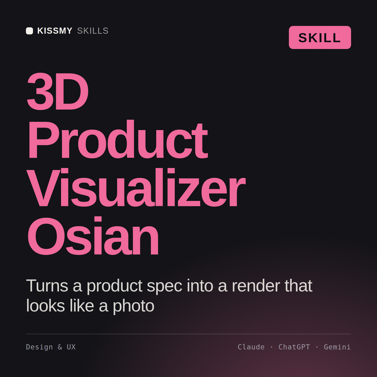 3D Product Visualizer, Osian AI skill by KissMySkills, cover