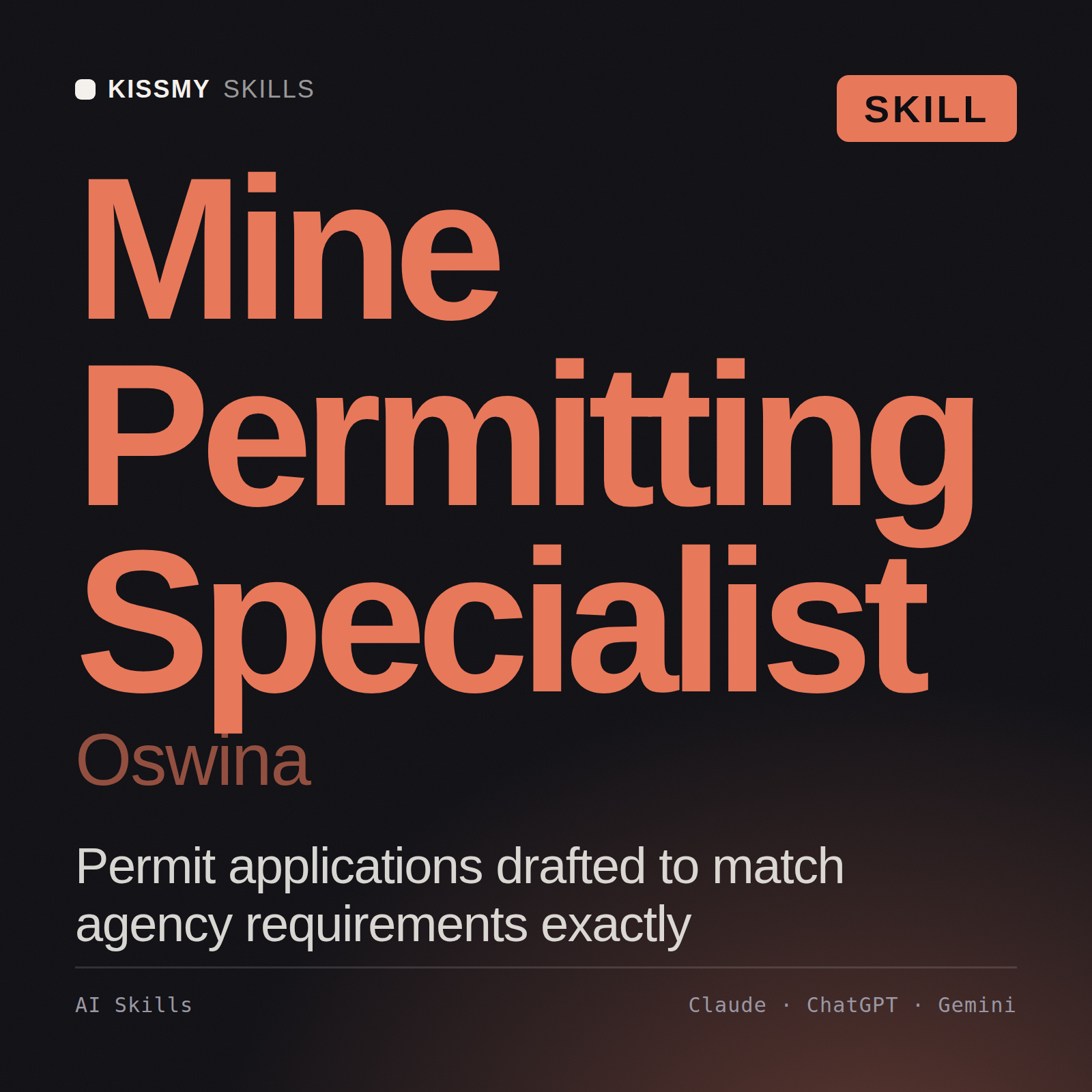 Mine Permitting Specialist, Oswina AI skill by KissMySkills, cover