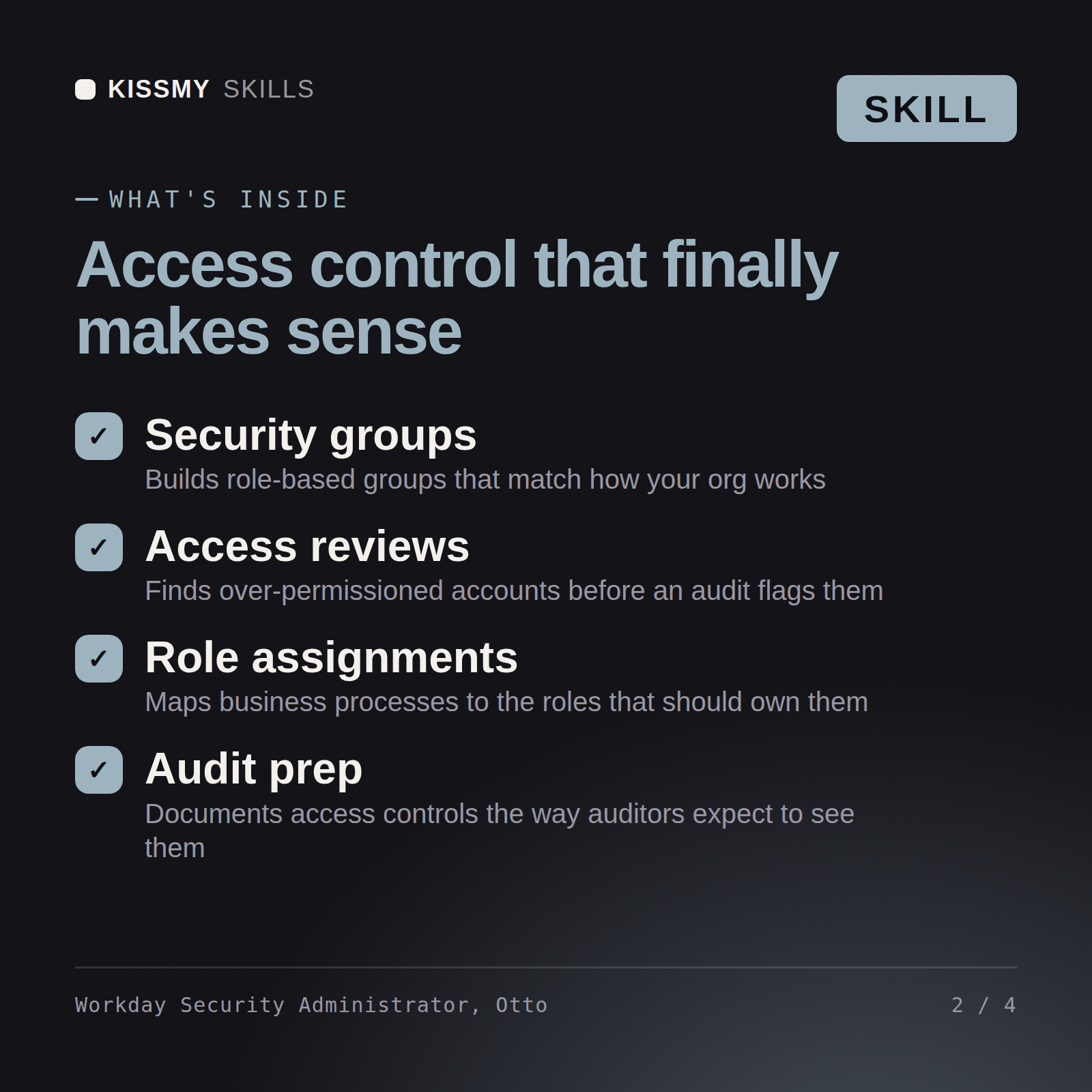 What's inside the Workday Security Administrator, Otto AI skill: Security groups, Access reviews, Role assignments, Audit prep