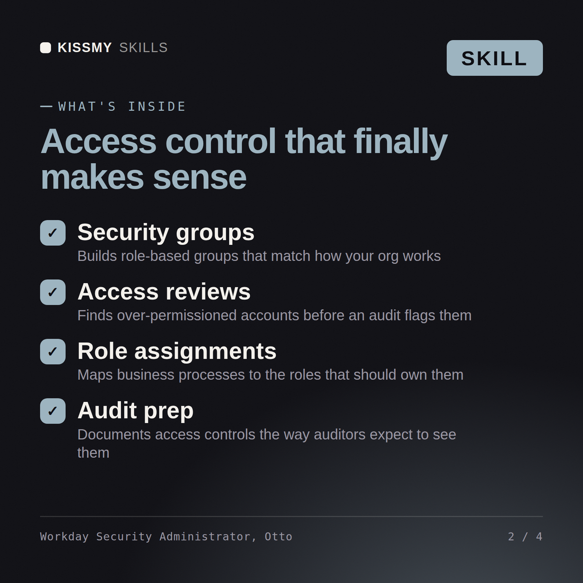 What's inside the Workday Security Administrator, Otto AI skill: Security groups, Access reviews, Role assignments, Audit prep