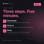 How the Design Systems Director, Ozymandias AI skill works in three steps: download, drop it into your AI chat, done