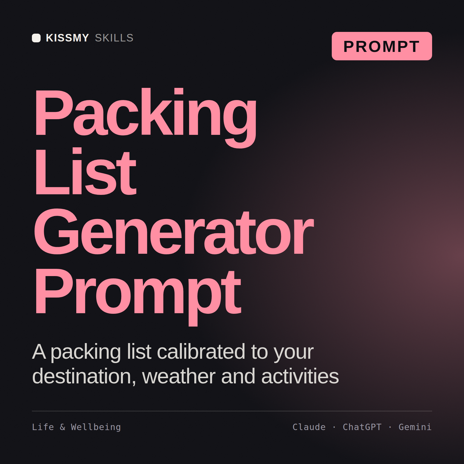 Packing List Generator Prompt AI prompt by KissMySkills, cover