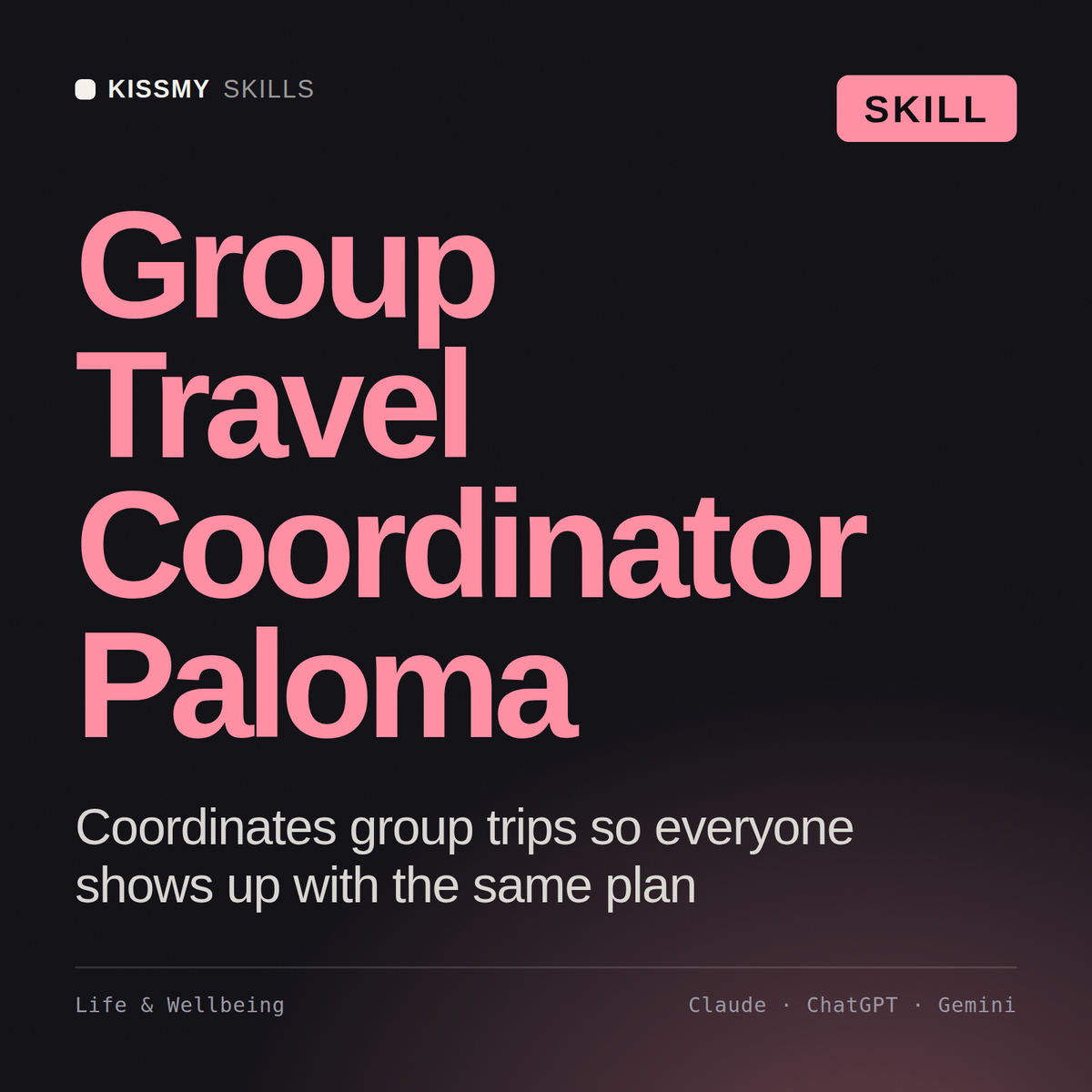 Group Travel Coordinator, Paloma AI skill by KissMySkills, cover