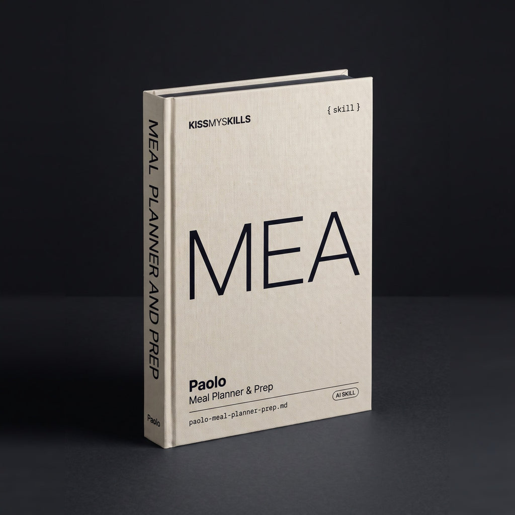 Meal Planner & Prep Claude skill by KissMySkills, hardcover volume cover