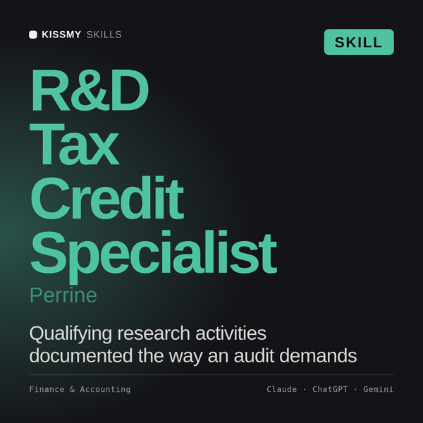 R&D Tax Credit Specialist, Perrine AI skill by KissMySkills, cover