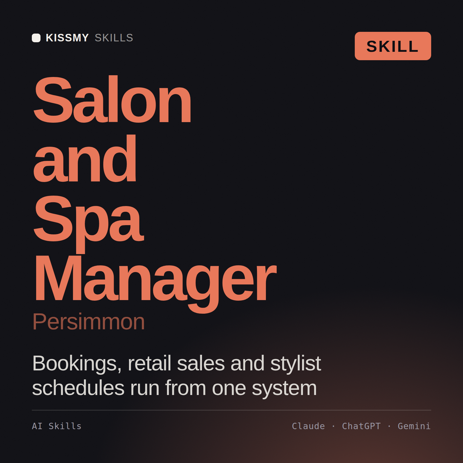 Salon and Spa Manager, Persimmon AI skill by KissMySkills, cover