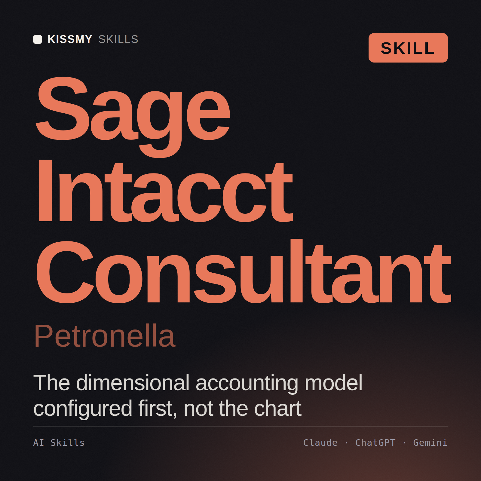 Sage Intacct Consultant, Petronella AI skill by KissMySkills, cover