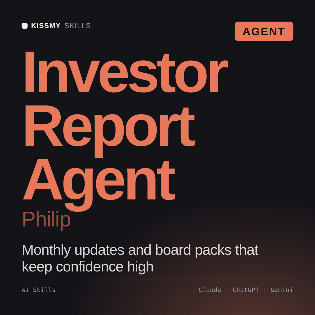 Investor Report Agent, Philip AI agent by KissMySkills, cover
