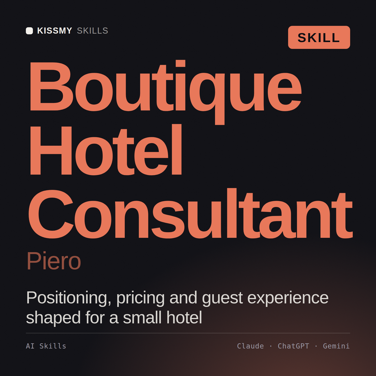 Boutique Hotel Consultant, Piero AI skill by KissMySkills, cover